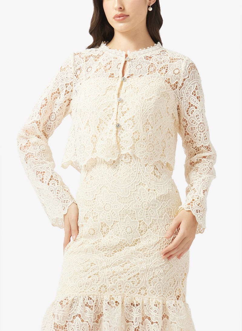 Just Me Elegent Floral Lace Midi Dress - Image 3